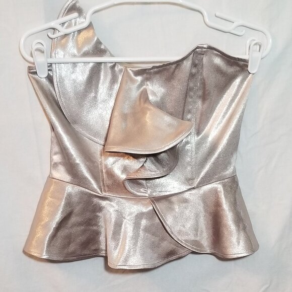 Silver Metallic Fancy Bustier Formal Party Top - Picture 1 of 4
